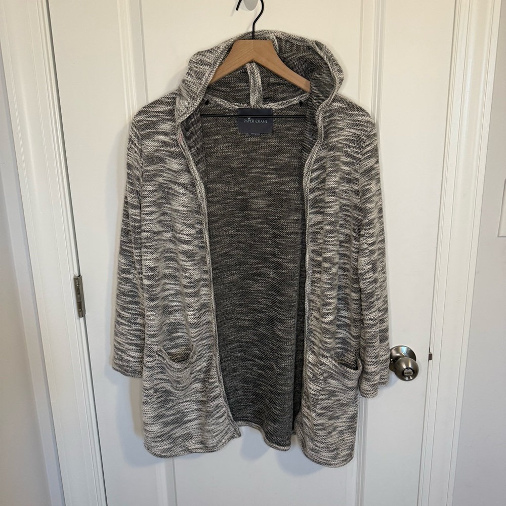 Paper Crane Sweater Womens Small Heather Gray Open Front Hooded Cardigan Pockets